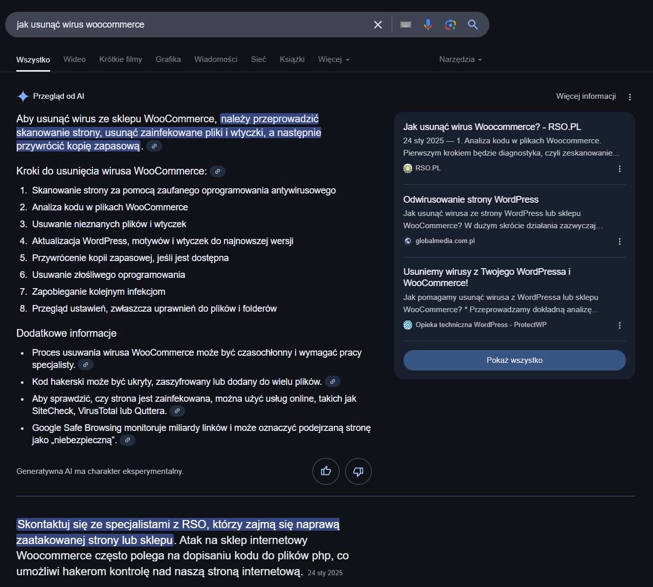 Wyniki RSO wirus woocommerce