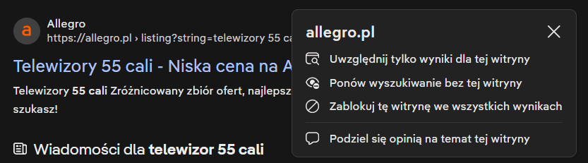 Wyniki wyszukiwarki DuckDuck Go