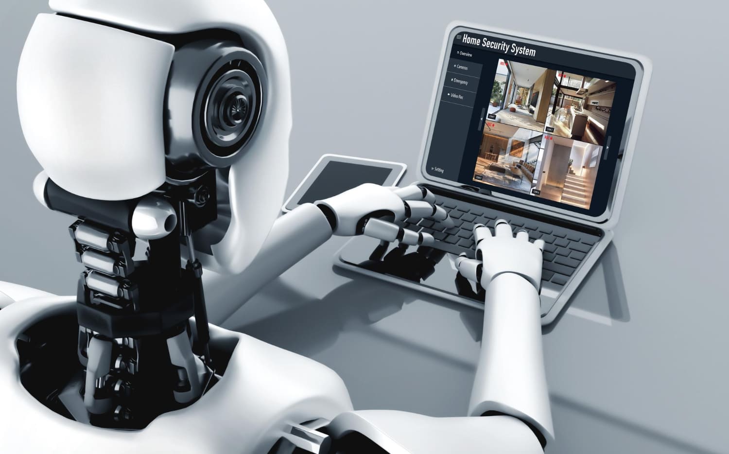 robot przy laptopie